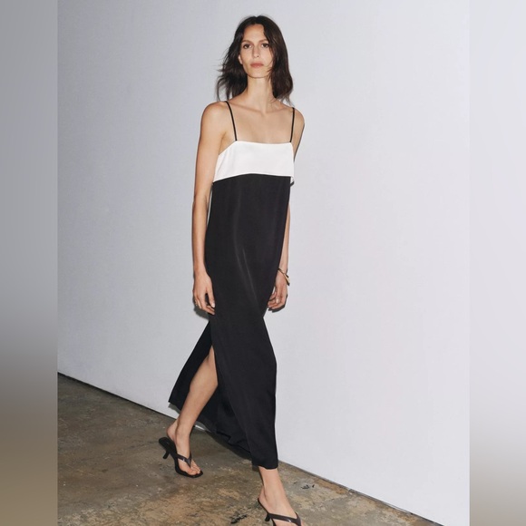 Zara Dresses & Skirts - NWT Zara Woman Bloggers Fav ZW COLLECTION MINIMAL SATIN DRESS Black & White XL